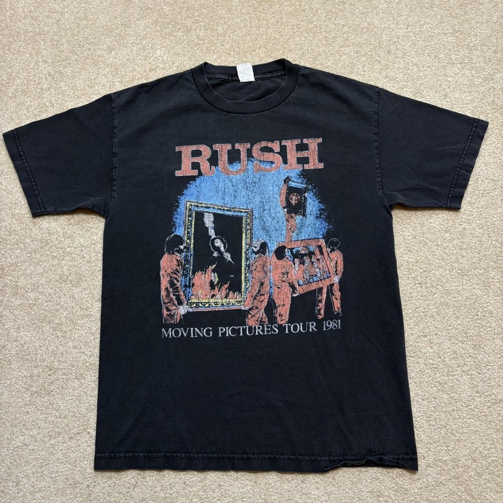 Vtg Rush Moving Pictures Tour 1981 Shirt Mens Medium Black Y2K Alstyle 00s Rock